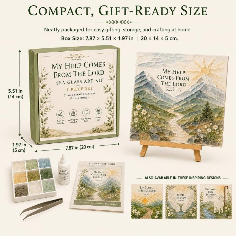 Psalms of Comfort Strength Sea Glass Art Kit, Christian DIY Craft Kit with Inspirational Bible Verse Design, Faith Home Decor Wall Art
