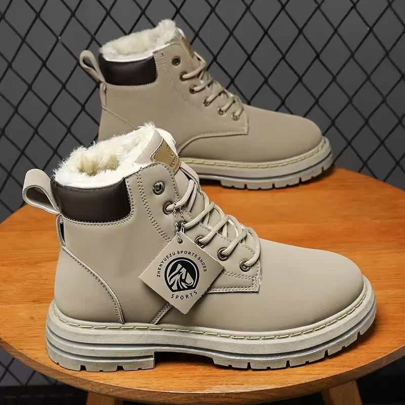 Men's Boots Lace Up Winter New High Top Leisure All-match Men's Casual Boots Non-slip Trend Rubber Men Flat Boots