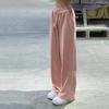 Женские тонкие брюки на весну/лето в корейском стиле с вафельным узором, розовые, с широкими штанинами - свободные, прилегающие, прямые брюки, спортивная и повседневная одежда