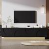 Modern Black TV Stand with Wood Grain – 175 cm – Minimalist, Curved Design – Plenty of Storage Space and Cable Management