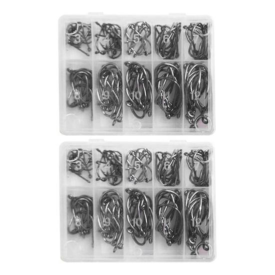 200Pcs/Box Metal Fishhook 10 Sizes Heavy Duty Barbed Fishing Hook Freshwater Saltwater Bass Trout Walleye Fishing Accessories