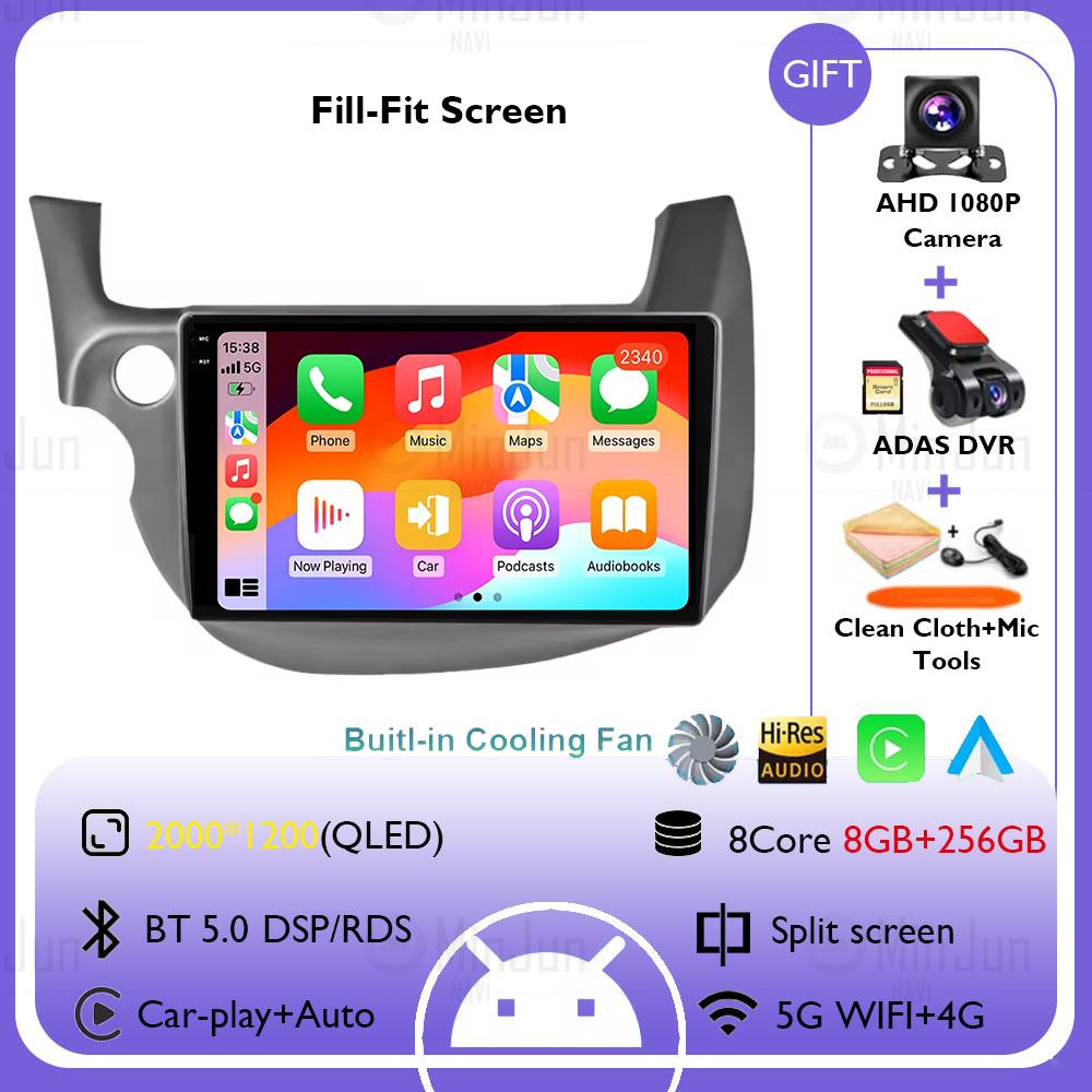 Android 14 Автомобильный Радиоприемник Стерео Для Honda Jazz Fit 2007-2013 Левый руль Мультимедиа Видео Плеер Carplay Auto GPS Навигация