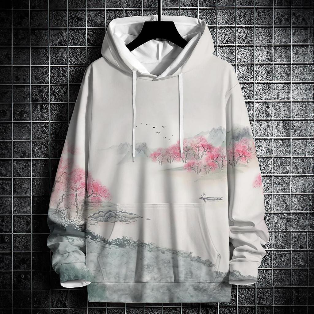 Осенние толстовки с капюшоном для мужчин с 3D-принтом в виде пейзажа, уличный дизайнер, свободный свитер большого размера с длинными рукавами, высококачественная мужская одежда