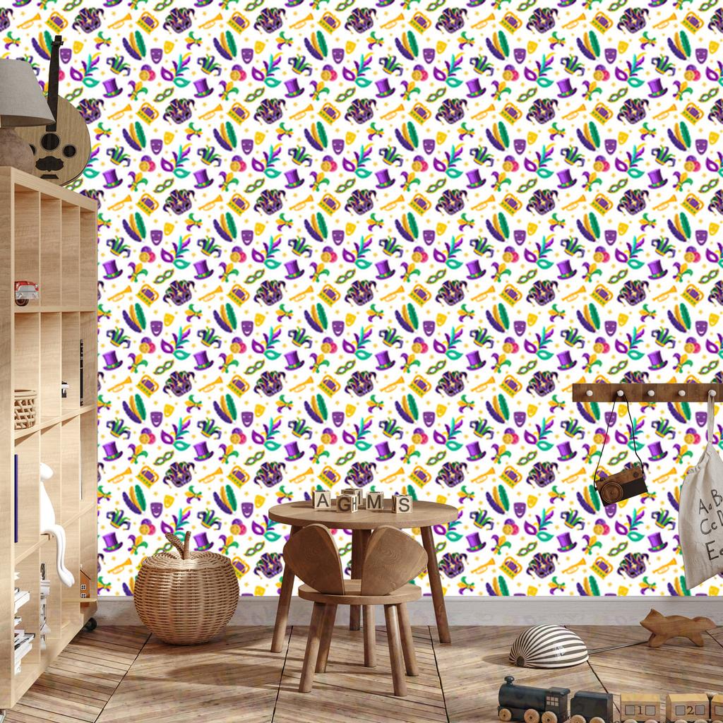 Mardi Gras Wallpaper White, Cream, Purple and Lavender 50x1000