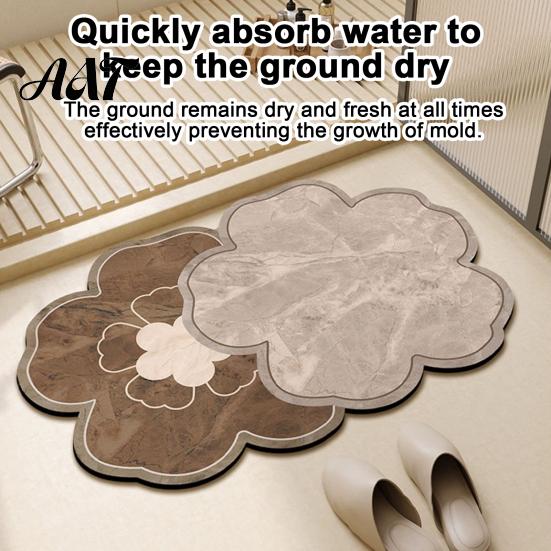 Diatomaceous Earth Bath Mat Double Flower Mat, Super Absorbent Rug, Non-Slip Floral Non-hardening Quick Dry Floor for Home Entrance Bathroom