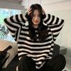 Винтажный полосатый свитер, женский вязаный пуловер в стиле Харадзюку, свободный джемпер, повседневные шикарные топы с длинными рукавами, уличная одежда