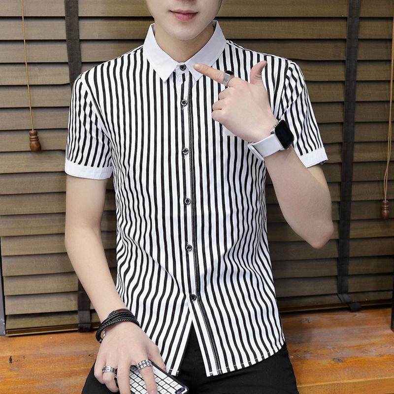 Summer Men's Short-sleeved Shirt Trend Fashion Embroidery Shirt Slim Work Men's Professional Inch Shirt