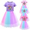 Kids Girls Hunters Rumi Mira Zoey Stage Print Mesh Rainbow Round Neck Short Sleeves Casual Cotton Dress