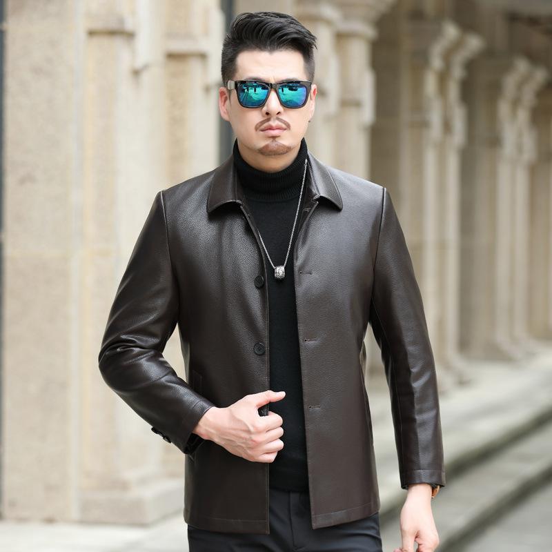 Кожаные куртки для мужчин среднего возраста, куртки из натуральной кожи больших размеров, повседневные свободные кожаные куртки для пап