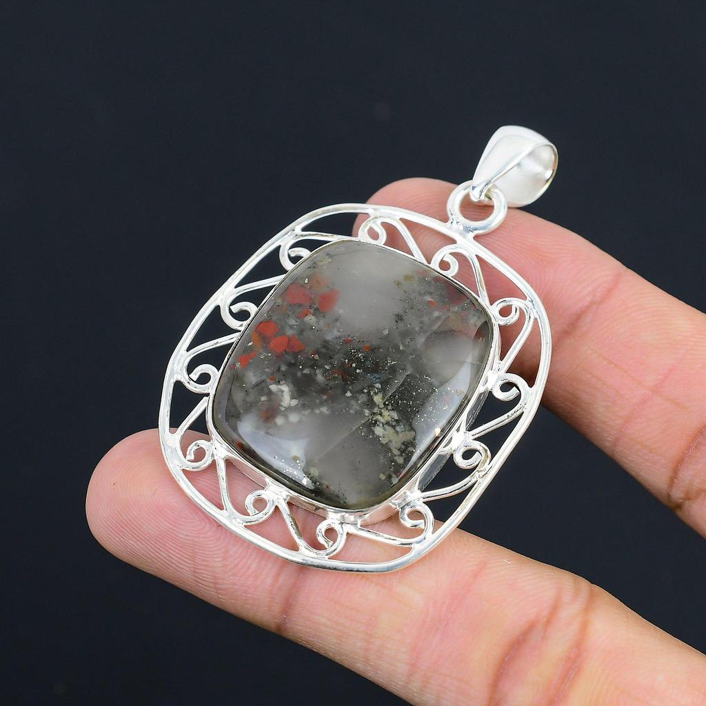 Sterling Silver Tabu Jasper Stone Wife Engagement Artisan Handcrafted Pendant