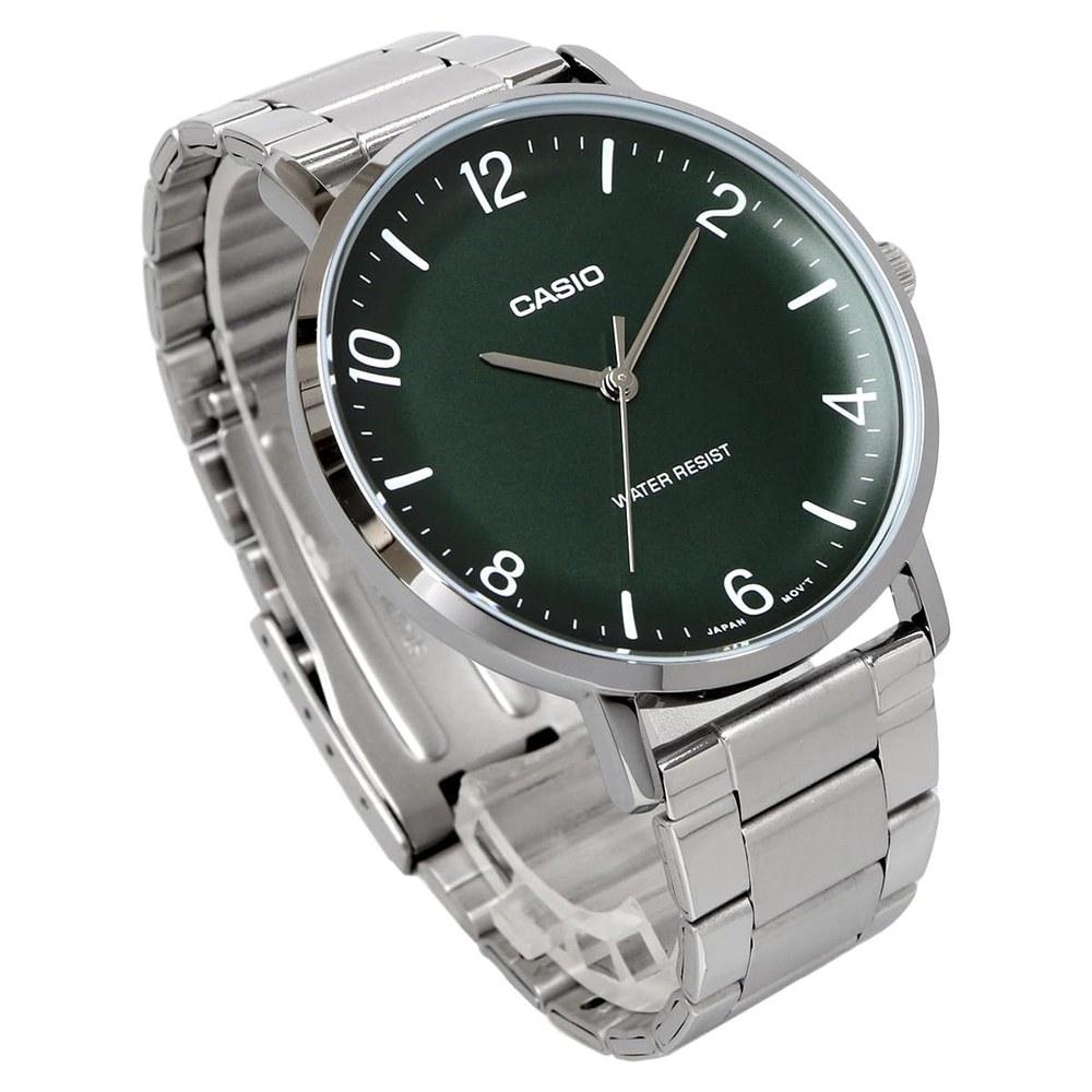Casio Мужские кварцевые часы MTP-VT03D-3B Глубокий зеленый Металлический ремешок