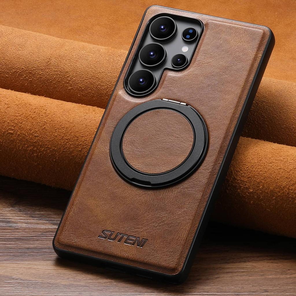 Для Samsung Galaxy S25 S24 S23 S22 Ultra Кожаный чехол, [Совместим с магнитным креплением] Встроенная подставка Ударопрочный защитный чехол