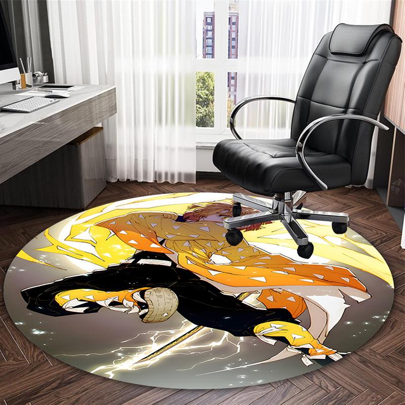 1pc Agatsuma Zenitsu Carpet, Round Rug, Comfortable, Suitable for Entryways, Living Rooms, Office, And Bedrooms, Christmas Decoration
