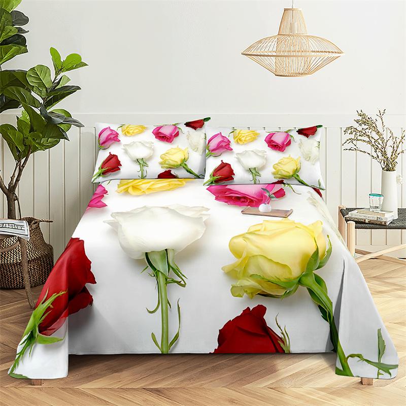 Главная Простыни Розовая роза Односпальная простыня Модный дизайн Цветы Простыни Queen Size Комплект простыней Простыни и наволочки