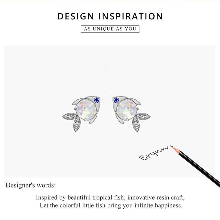 Гипоаллергенные серьги BAMOER из стерлингового серебра 925 пробы, сверкающие красочные фианиты, женские серьги-гвоздики «Счастливая маленькая рыбка»