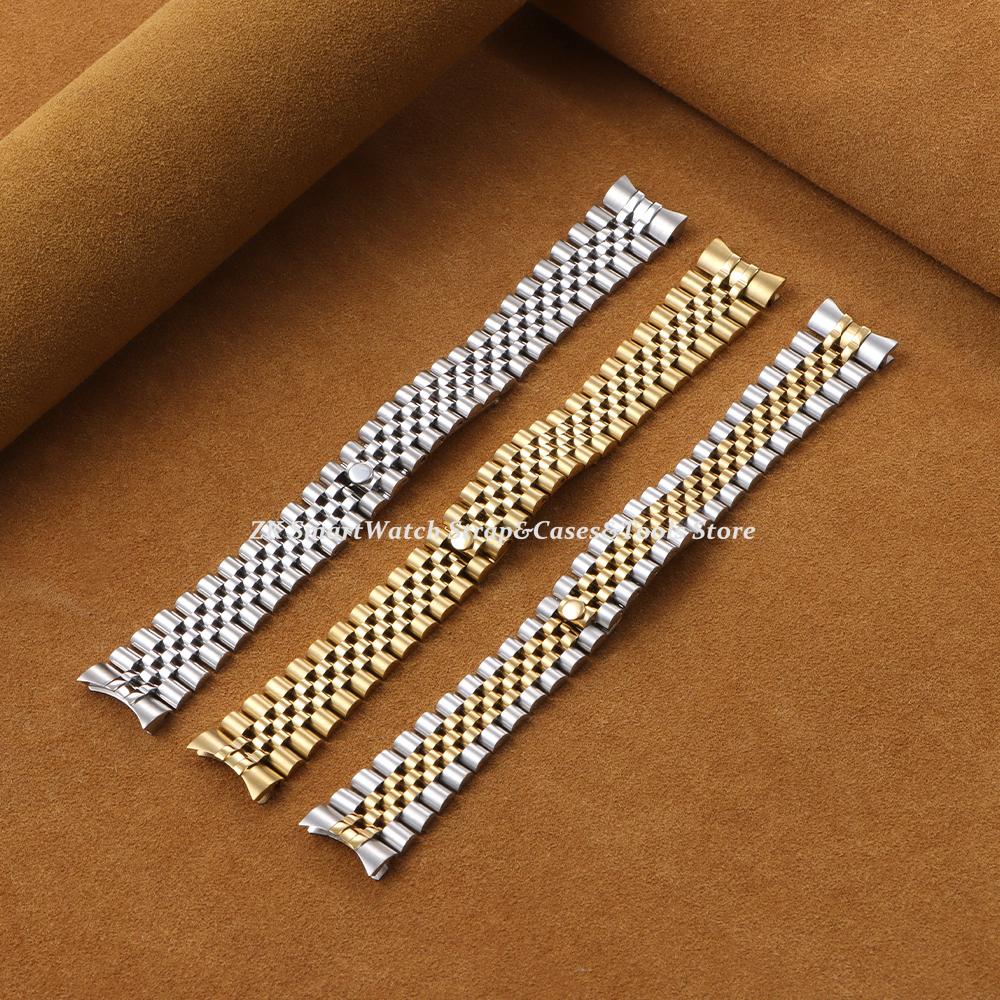Stainless Steel Watch Strap for Rolex 20mm for Water Ghost Wrist Band Curved End Silver Gold Bracelet Men Women Sport Watch Band