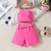 Girls Casual Suit Summer Kids Fashion Halter Top and Shorts Suit