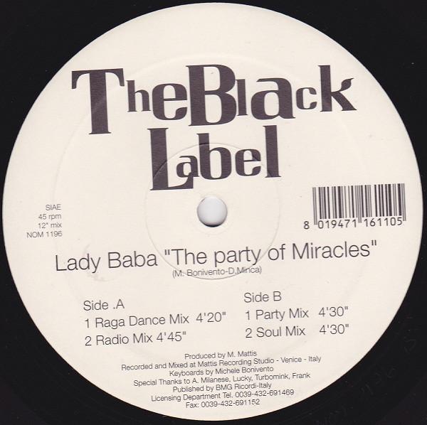 12-дюймовая пластинка LADY BABA - The Party Of Miracles NOM1196 The Black Label 1996 Италия Танцевальная и электронная музыка Б/у