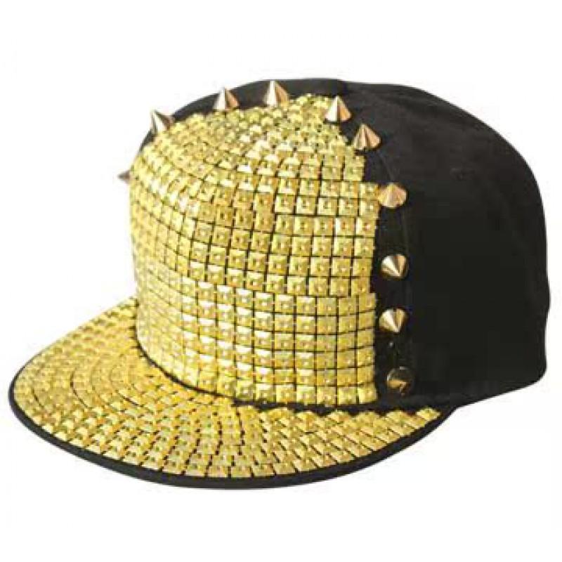 Adjustable Flat Brim Baseball Cap Men Women Streetwear Hip Hop Bboy With Square Studs Geometric Print