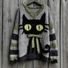 Women's Graphic Print V-Neck Pullover Sweater Long Sleeve Casual Knit Sweatshirt Oversized Ripped Vintage Fall Tops