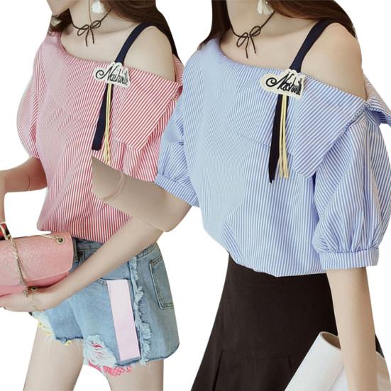 Женская полосатая туника с рукавом три четверти, на одно плечо, свободного кроя, для ношения под низ, топ-блузка-рубашка