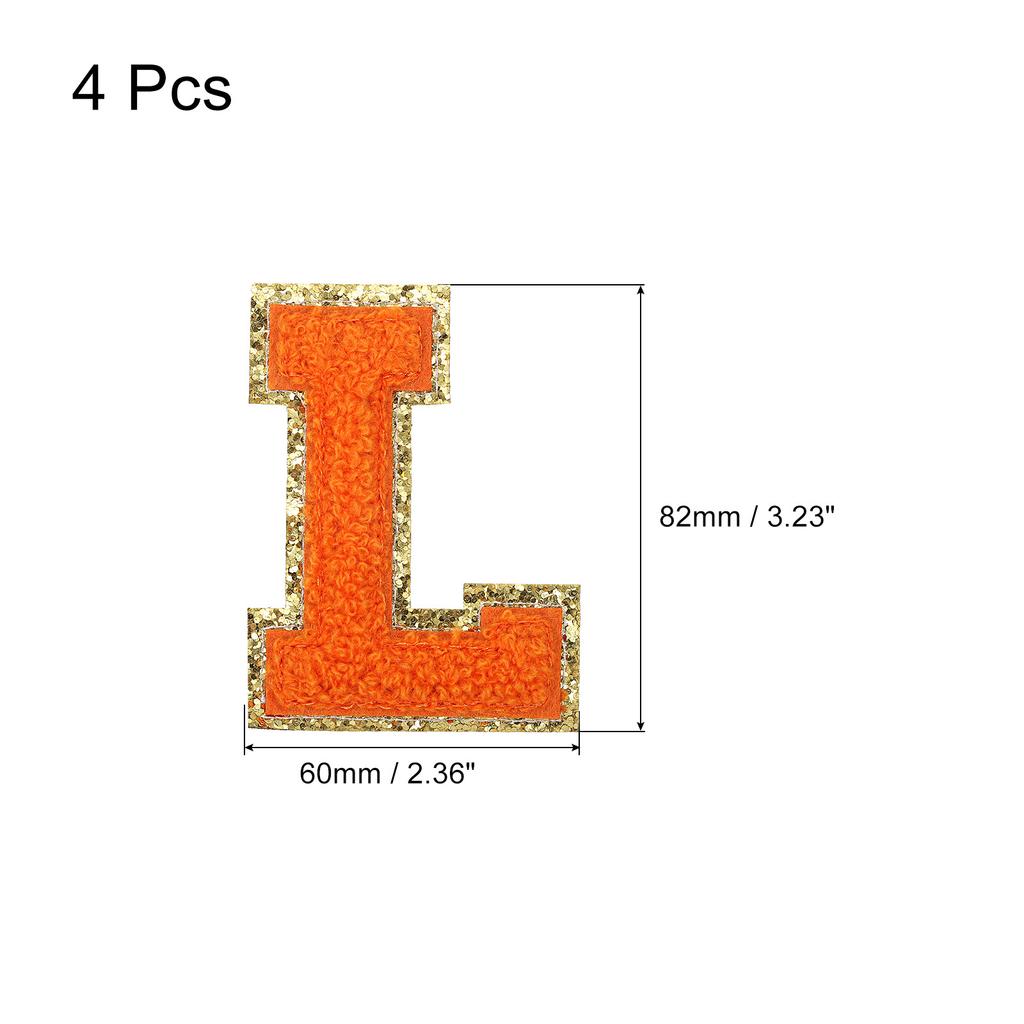 4pcs Chenille Letter Patches Iron on Letter Patches Embroidery Patch Iron on Sew on Jacket Embroidered Letter Patches Orange