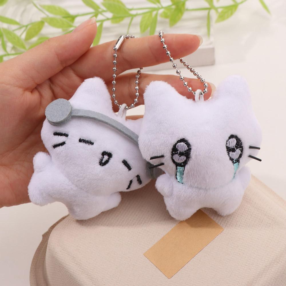 Cartoon Sad Cat Doll Keychain Funny Key Ring Cute Earphones Cat Pendant Friendship