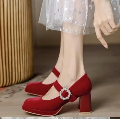 2024 Новые красные туфли Maritjen на платформе, водонепроницаемые, туфли на высоком толстом каблуке для женщин, свадебные туфли, лодочки