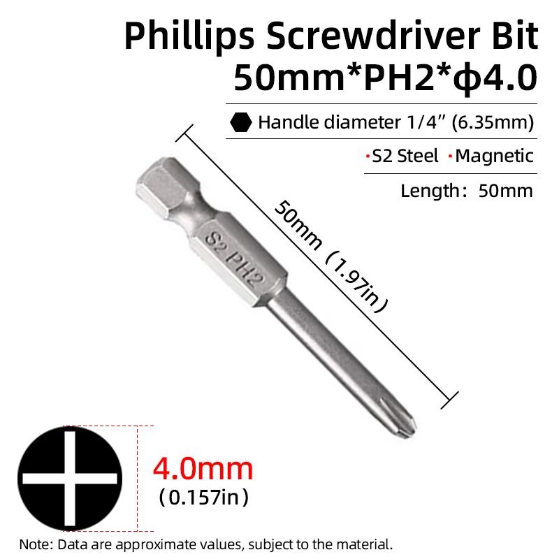 1PC Phillips Screwdriver Bits Cross Head Magnetic Screwdrivers PH00 PH1 PH2 S2 Alloy Steel Hex Shank Hand Tools 50/75/100/150mm
