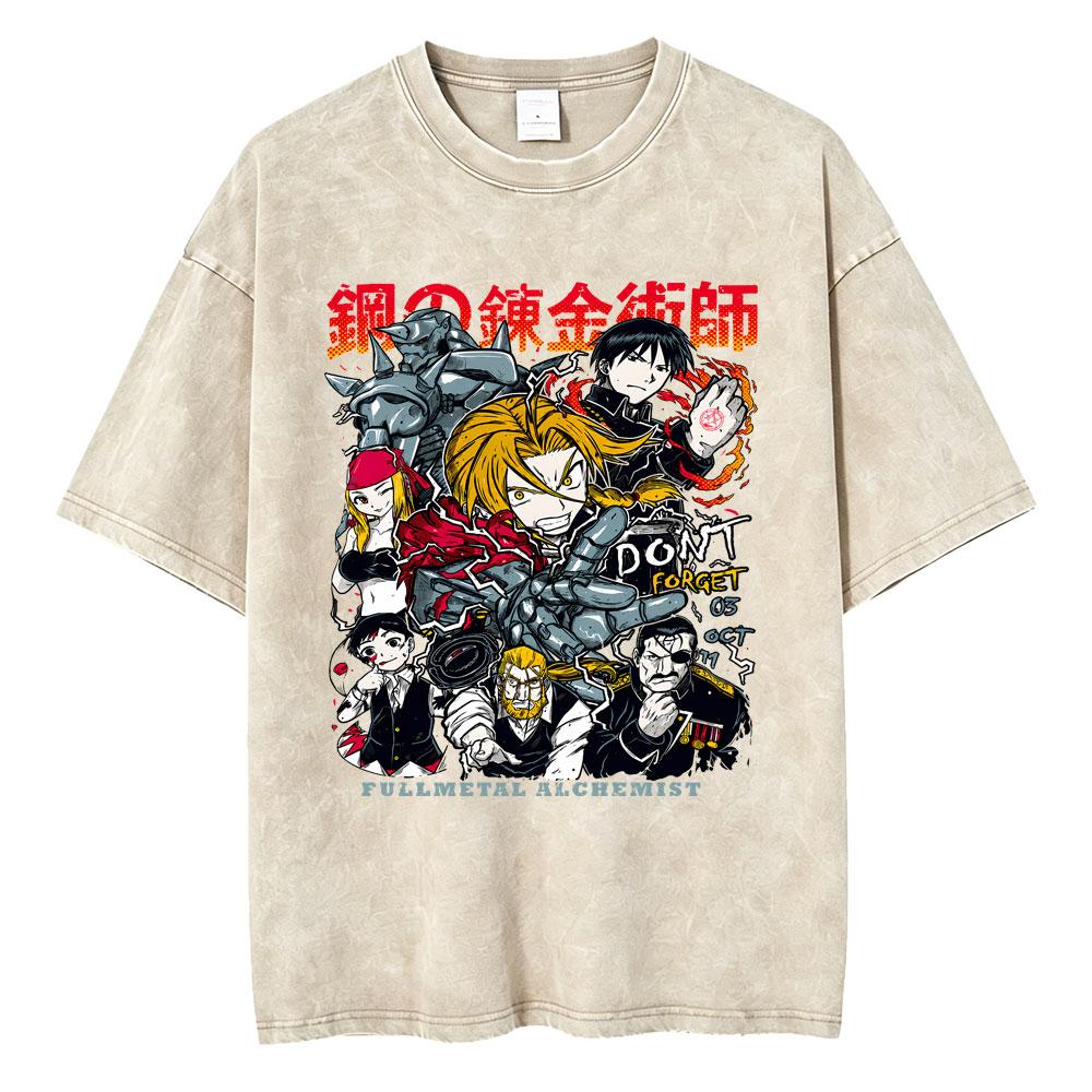 Anime Fullmetal Alchemist Washed Vintage Tshirts Manga Roy Mustang Graphic Tshirt Men Women Casual Cartoon Oversized T Shirts