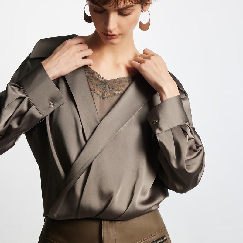 ONLY Women's Deep V-neck Faux Two-piece Lace Blouse