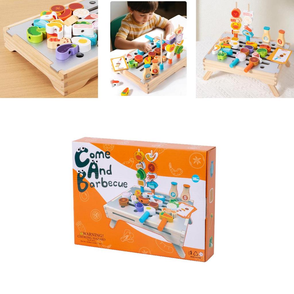 Деревянная Имитация Решетки для Барбекю Готовка Семейный Интерактивный Детский Игровой Набор Для Взаимодействия Родителей и Детей И Развития Воображения