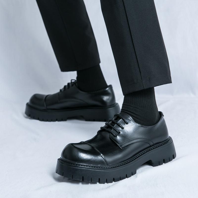 Большой размер весна и осень новая кожаная обувь мужская обувь на платформе дерби британский стиль тренд мужская обувь кожаная обувь цельная 2025