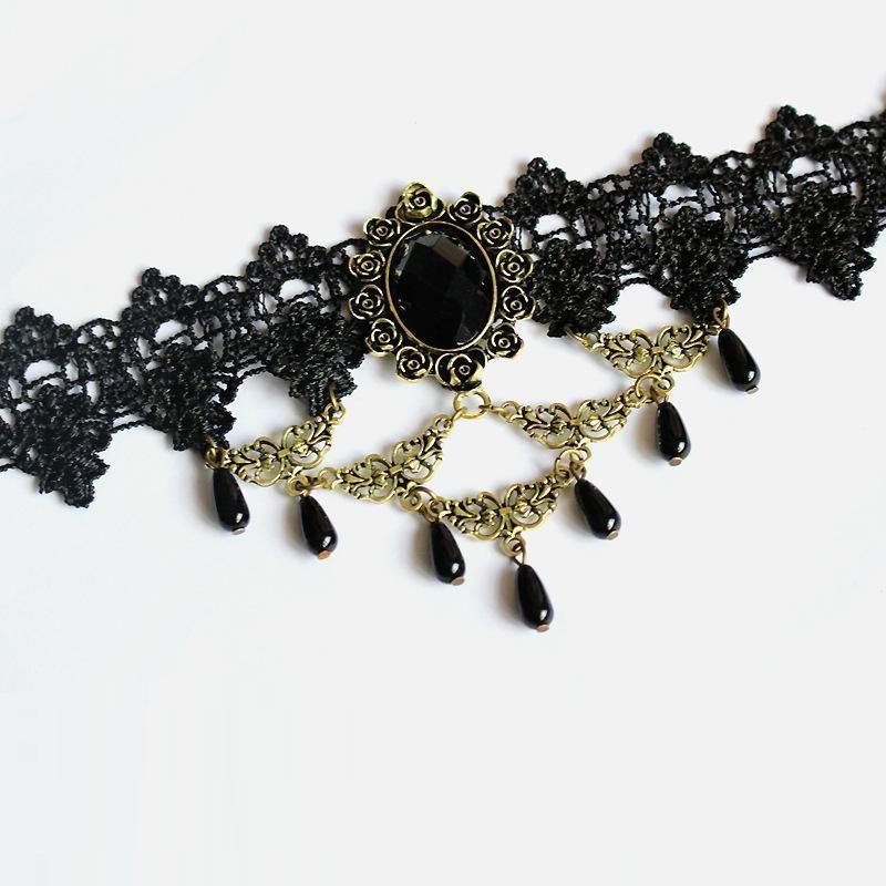 Хэллоуин Женщины Девушка Ретро Готический Панк Стиль Ожерелье Браслеты Черное Кружево Шеи Цепи Воротник Заявление Колье Викторианский Стимпанк Ювелирные Изделия