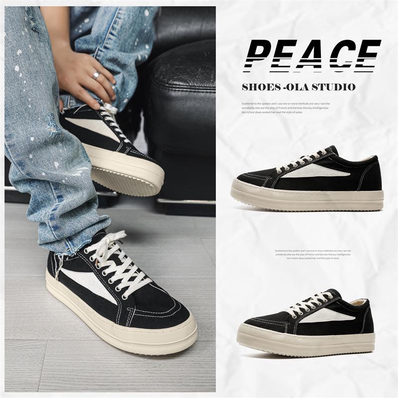 Нишевые мужские парусиновые кроссовки в ретро-стиле - Перевернутый треугольник, на толстой подошве, весенние, увеличивающие рост, универсальная повседневная спортивная обувь