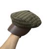 Woolen Herringbone Leather Brim Newsboy Hat Women's Autumn and Winter New British Retro Thermal Celebrity Style Cap
