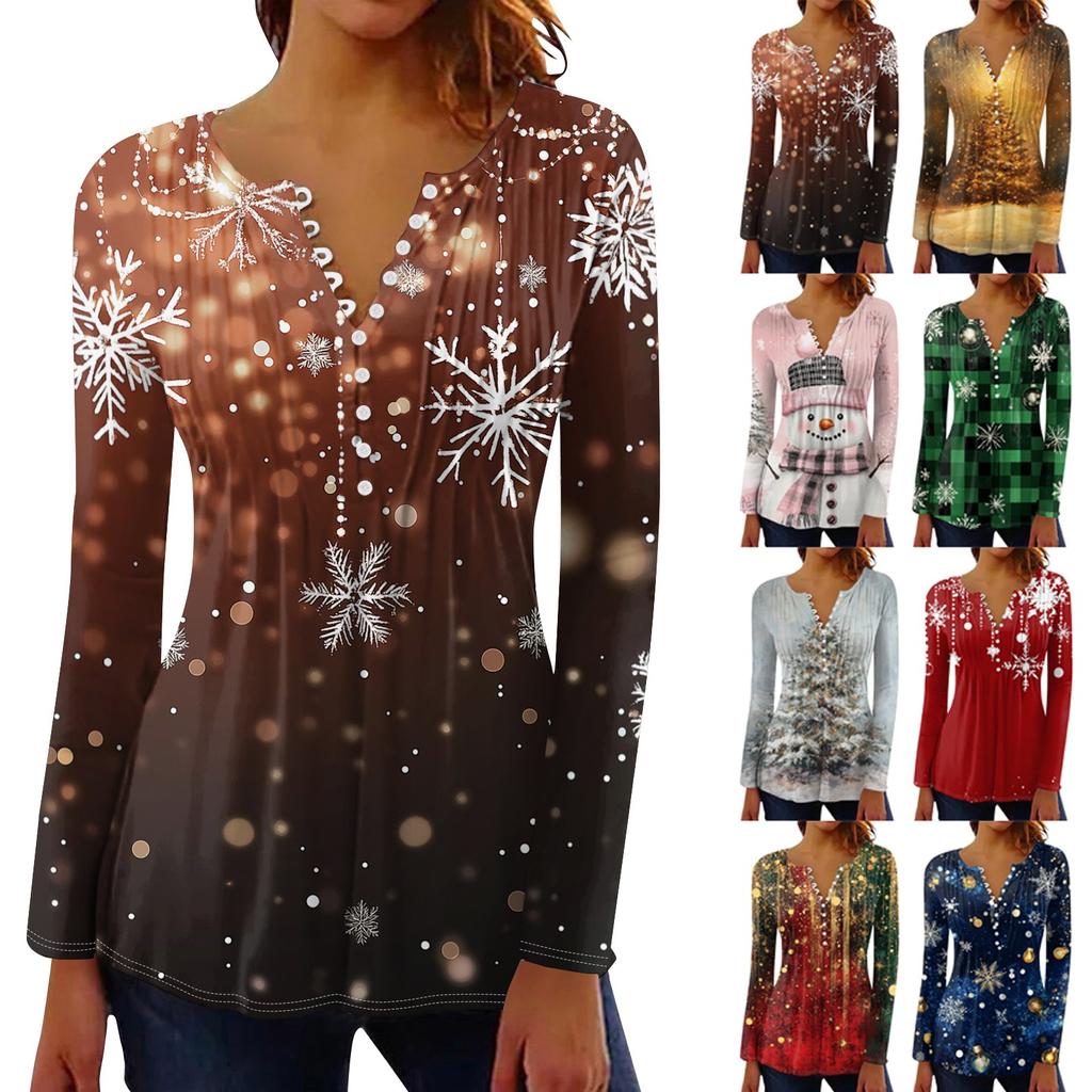 Рубашки с длинным рукавом для женщин, осенняя мода, нарядные повседневные блузки, модные плиссированные туники, топы для леггинсов, Рождество