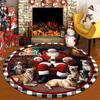 1Pcsc Santa and Puppy Christmas  Print Round Area Rug Indoor Non-Slip Washable Fiber Carpet Soft Comfortable Mat For Bedroom Living Room