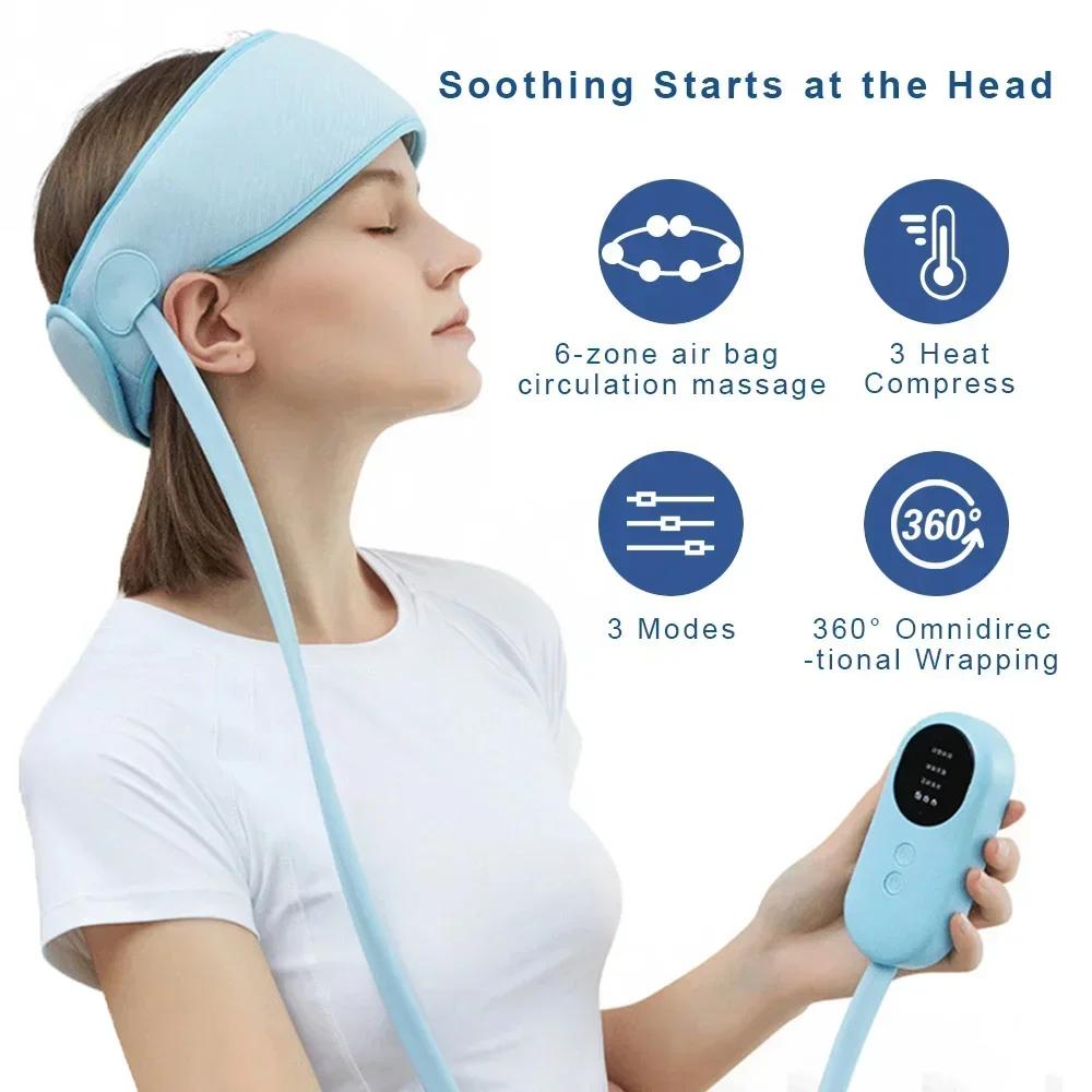 Electric Airbag Head Massager Hot Compress Headband Head Scalp Lifting Deep Massage Scarf Headache Fatigue Relief Acupressure