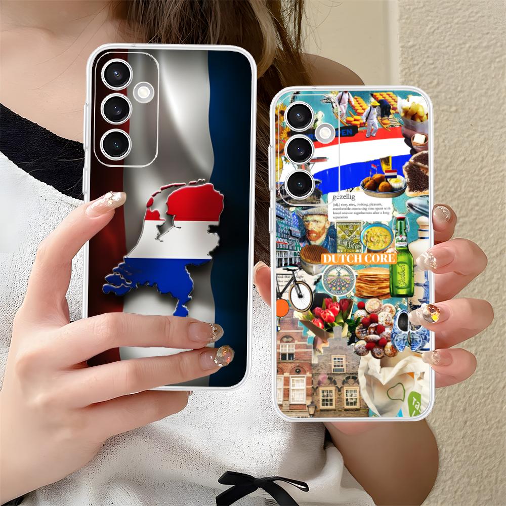 Netherland Dutch Flag Clear Mobile Phone Case for Samsung Galaxy S25 S24 S23 S22 S21Plus FE Ultra Colorful Cover