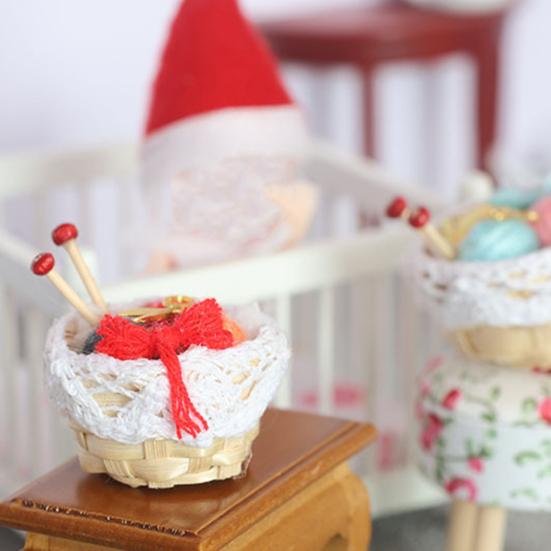 Модель инструмента для вязания, красочная миниатюрная бамбуковая корзина, плетеный шарик из пряжи, украшение для кукольного домика, украшения