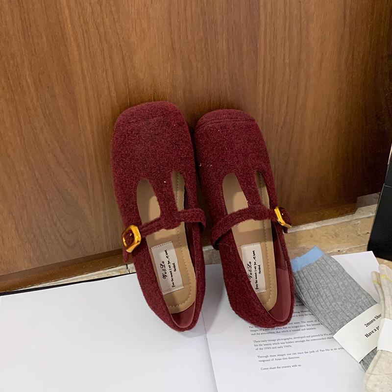 Мода 2025 Осень Шерстяная ткань Женские туфли-балетки Модные туфли с мелким вырезом и круглым носком Женские удобные балетки в стиле Мэри Джейн