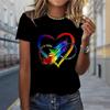 Fashion Women Colorful Love Print T Shirt Funny Casual O-neck Short Sleeves T-shirt Summer Female Tee Shirt