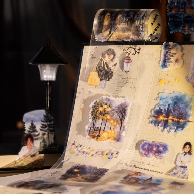 1 рулон Высеченный васи-скотч на ночную тематику для украшения аккаунта от руки, для офиса, фоторамок, чашки, канцелярской коробки, дневника, обратно в школу