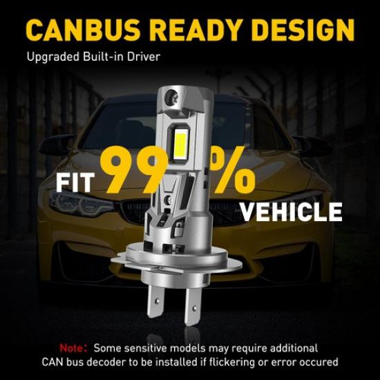 LED H7 Headlight Bulb Kit High Low Beam 30000LM Super Bright 6500K White