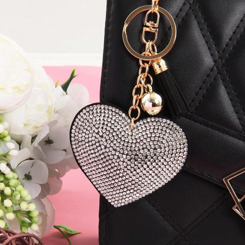 Rhinestone Heart Solid Color Bag Charm Keychain Key Ring Pendant Gift Backpack Wallet Pendant Small Gift Fashion Metal Bag Charm Travel Accessories