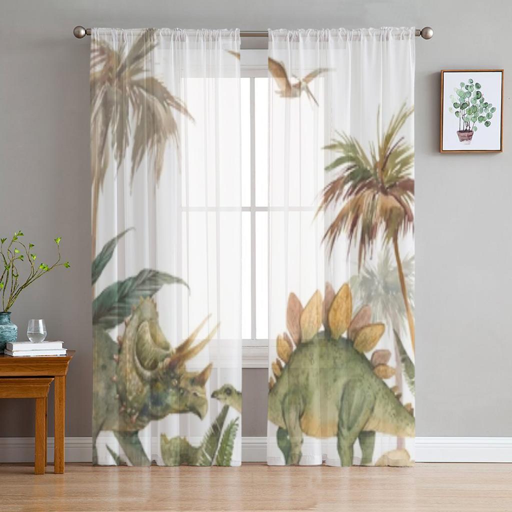 Jungle Tropical Safari Animal Elephant Sheer Window Curtains For Living Room Bedroom Voile Tulle Curtains Drapes For Kitchen