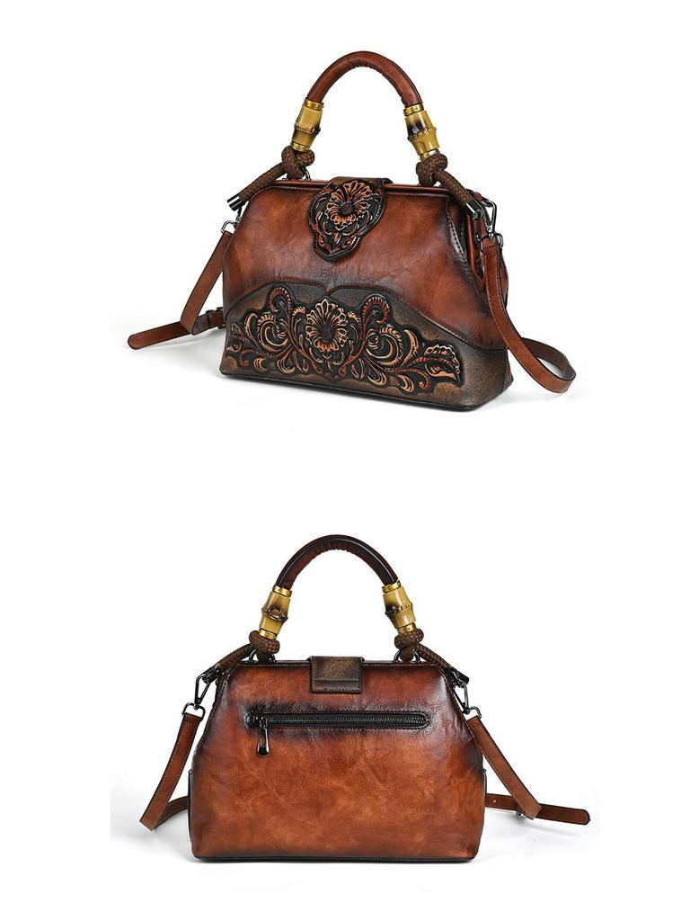 Retro Women's Embossed Crossbody Bag - European and American Style, Spliced Design, Handmade Color Rubbing Handbag