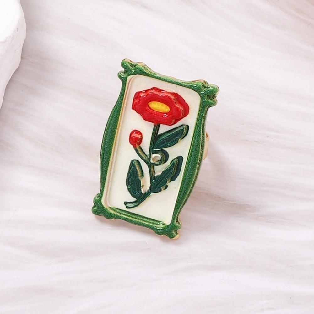 Pomegranate Printing Ethnic Style Ring Photo Frame Vintage Zinc Zinc Alloy Geometric Ring  Gift