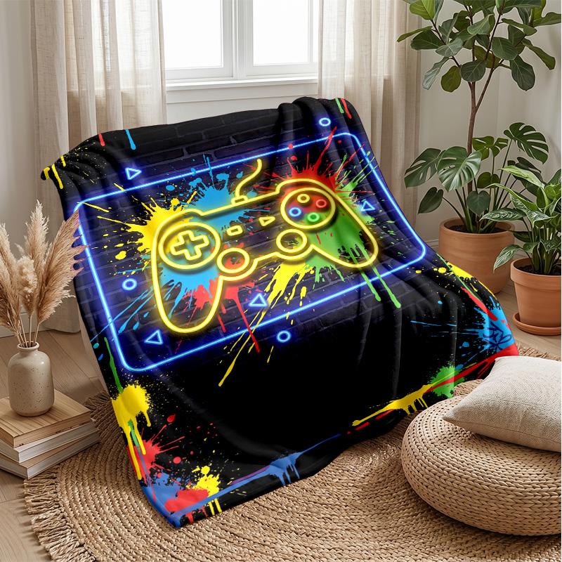 Neon Game Controller Theme blanket Lightweight Warm Flannel Blanket Decorative Throw Blanket for Home Decoration